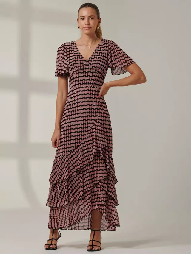 

Платье Jolie Moi Geometric Print Tered Maxi, розовый