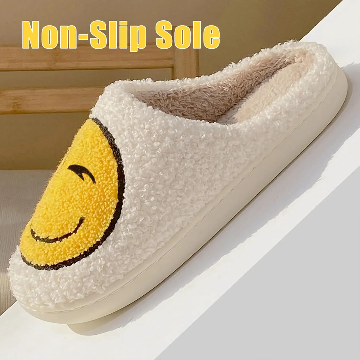 

Домашние тапочки на подкладке, ретро, с мотивом улыбки, теплые, с эффектом памяти, для дома и улицы Miscloder, светло-розовый