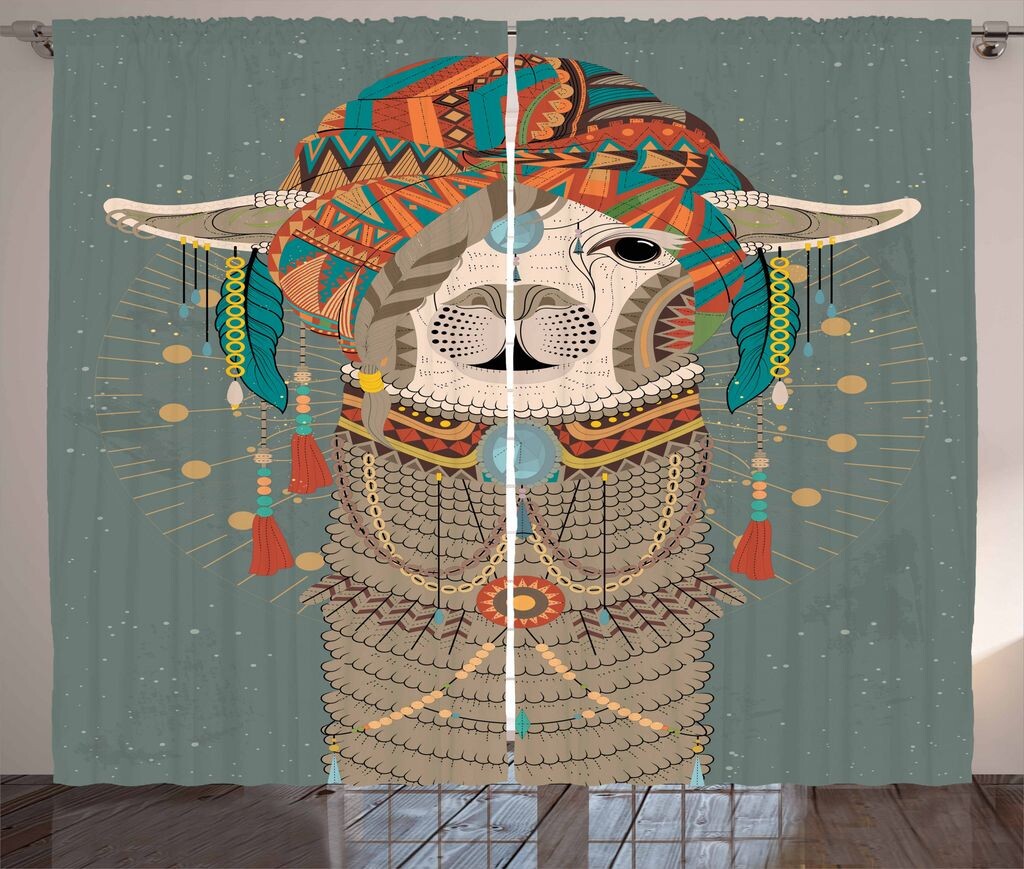 

ABAKUHAUS Lama Rustic Curtain, Этническая одежда из альпаки, Универсальные ленточные шторы для гостиной с петлями и крючками, 280 x 260 см, Разноцветные