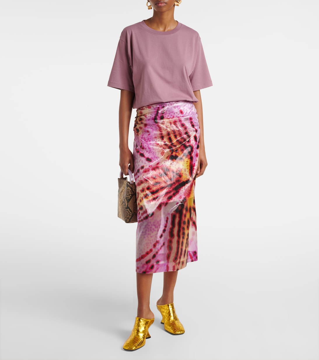 Мюли из кожи с эффектом крокодила на танкетке Dries Van Noten, золотой — фото 3