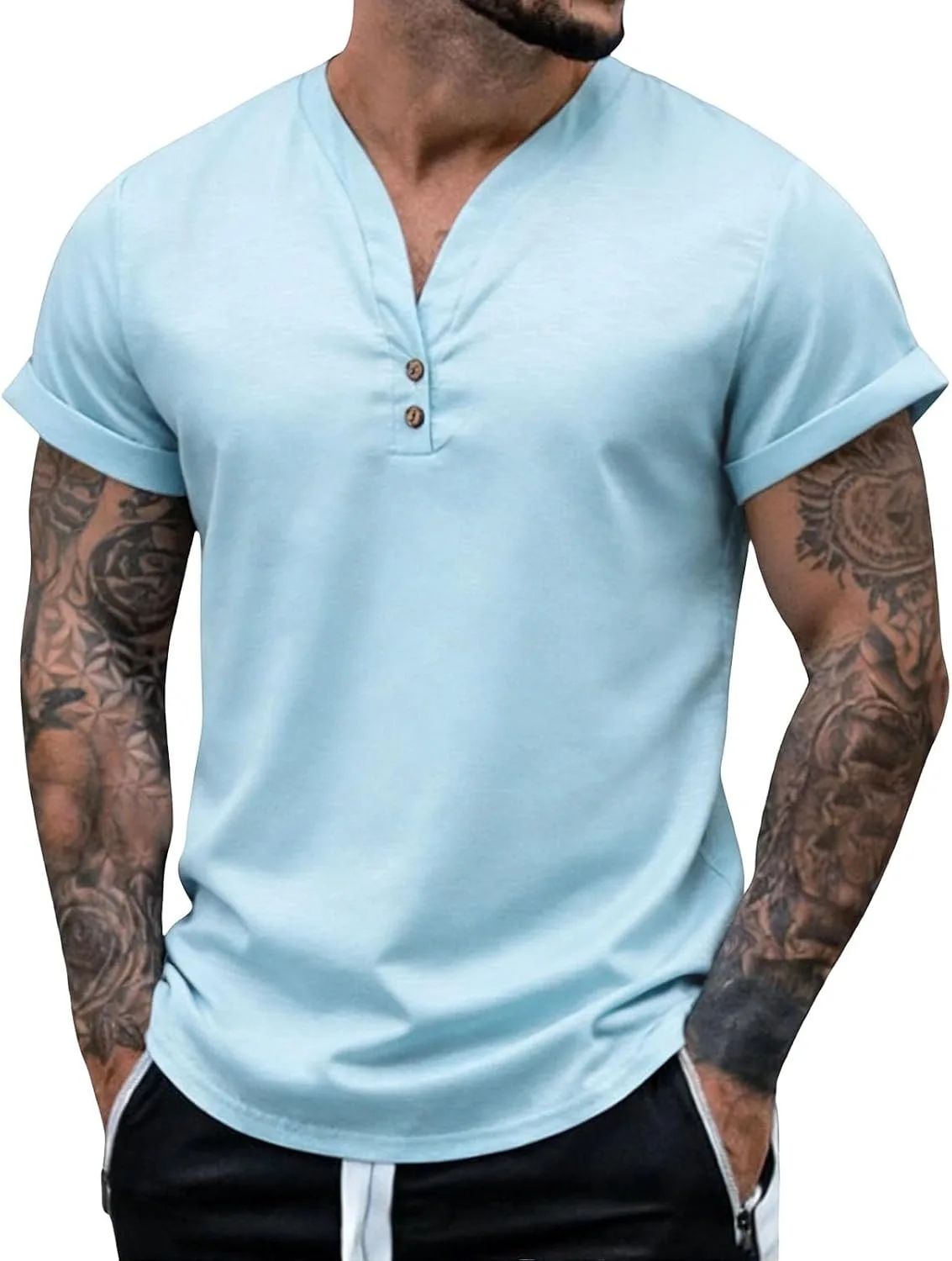 

Мужская футболка с коротким рукавом и V-образным вырезом на пуговицах, классическая, 2026