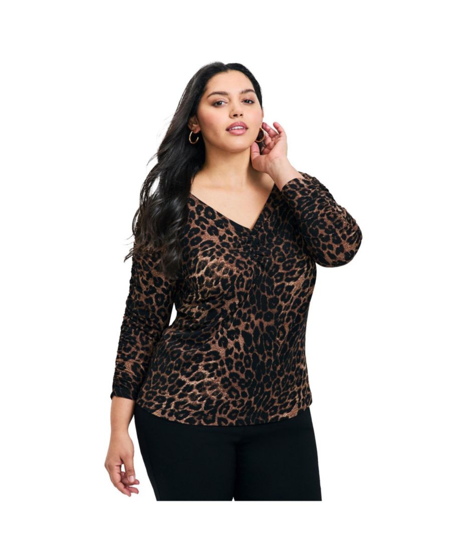 

Женская блузка Naomi с принтом и присборенными рукавами AVENUE, Leopard