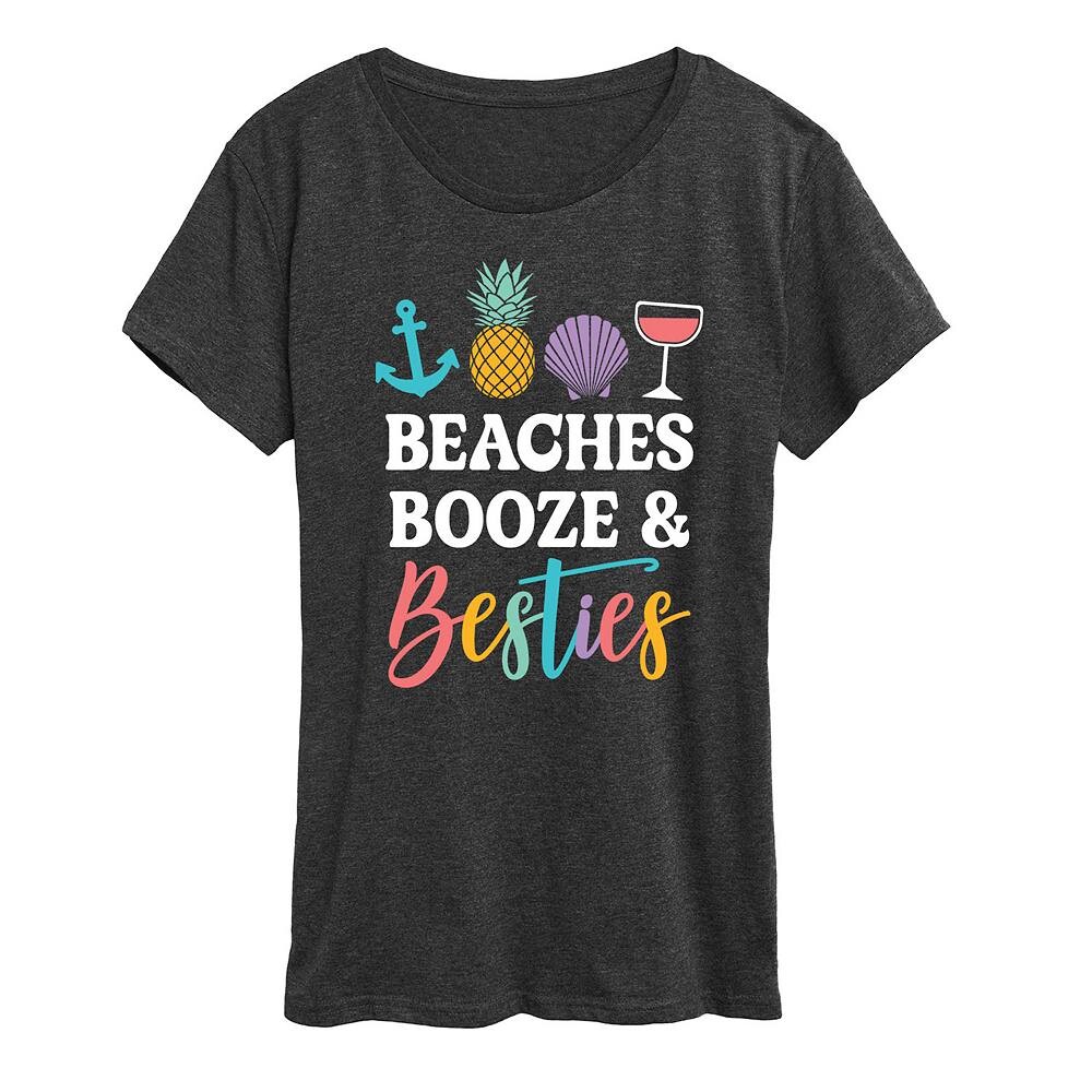 

Женская пляжная футболка с рисунком Booze And Besties, цвет Heather Charcoal