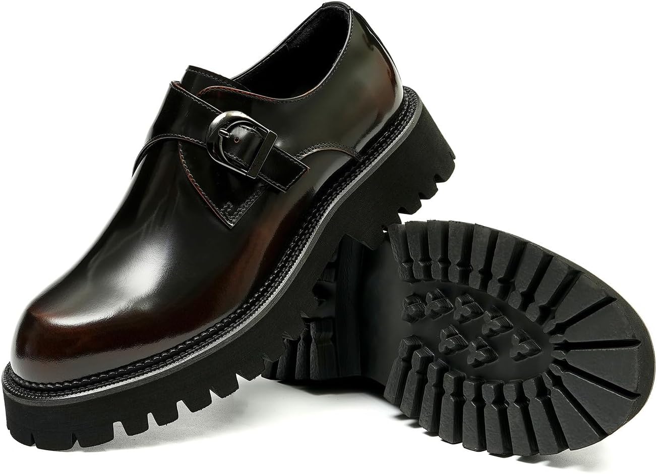 Мужские лоферы Santimon Loafers, формальные лакированные с пряжкой, модные лоферы для смокинга, свадьбы и делового стиля, повседневные мокасины, удобная обувь с толстой подошвой для ходьбы, Coffee — фото 4
