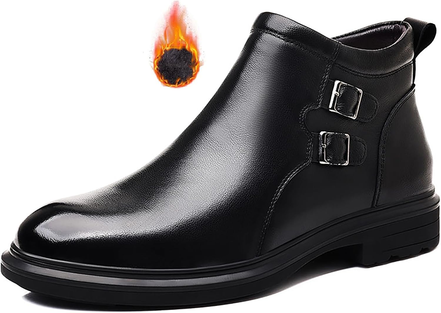 

Мужские настоящие кожаные ботинки Челси на щиколотку с боковой молнией, утепленные мехом, модные с пряжкой, удобные оксфорды, зимние повседневные и деловые классические ботинки Loveheynew, черный