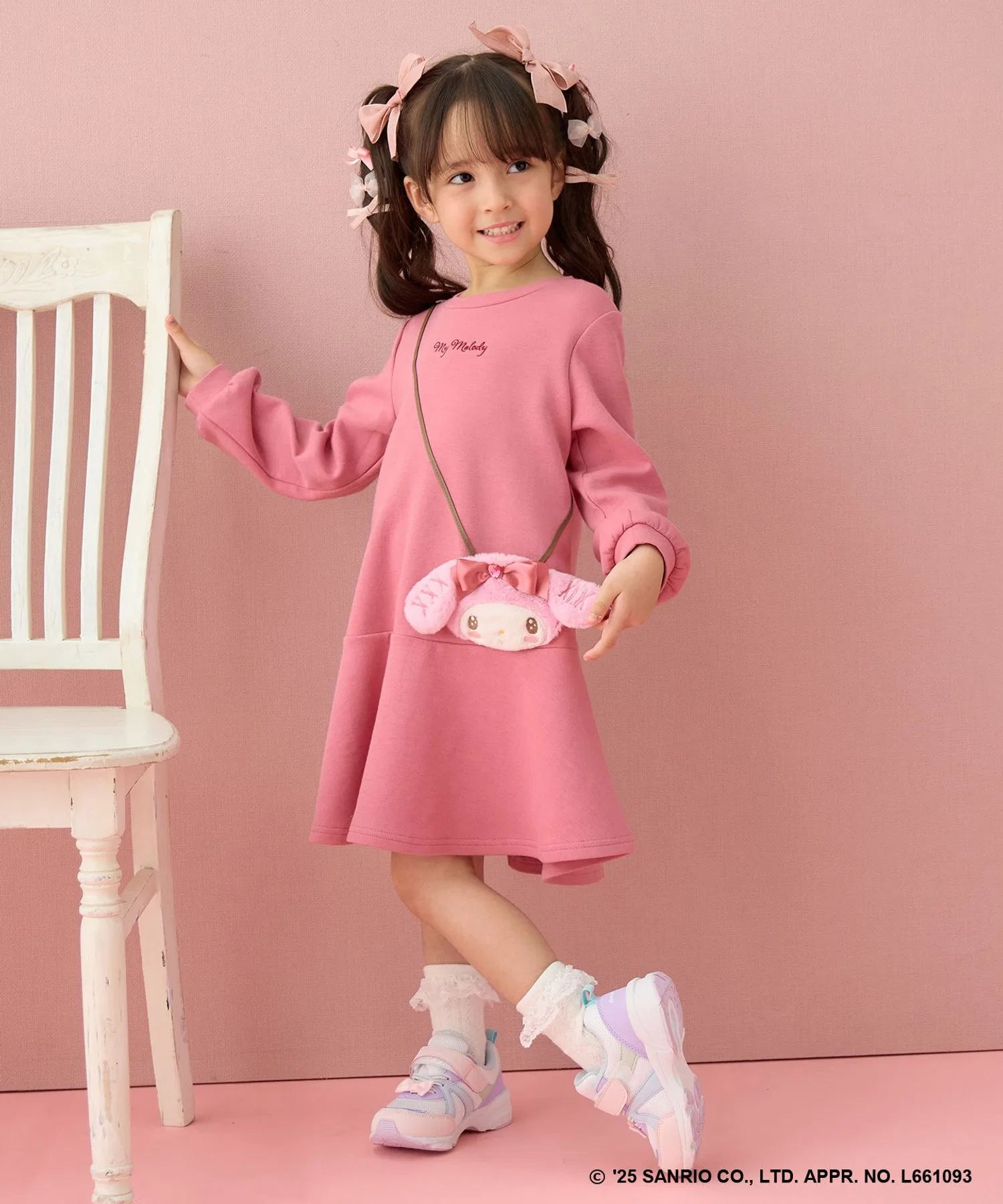 Детское платье-футболка с кармашком My Melody & Kuromi ANY KIDS розовое — фото 4