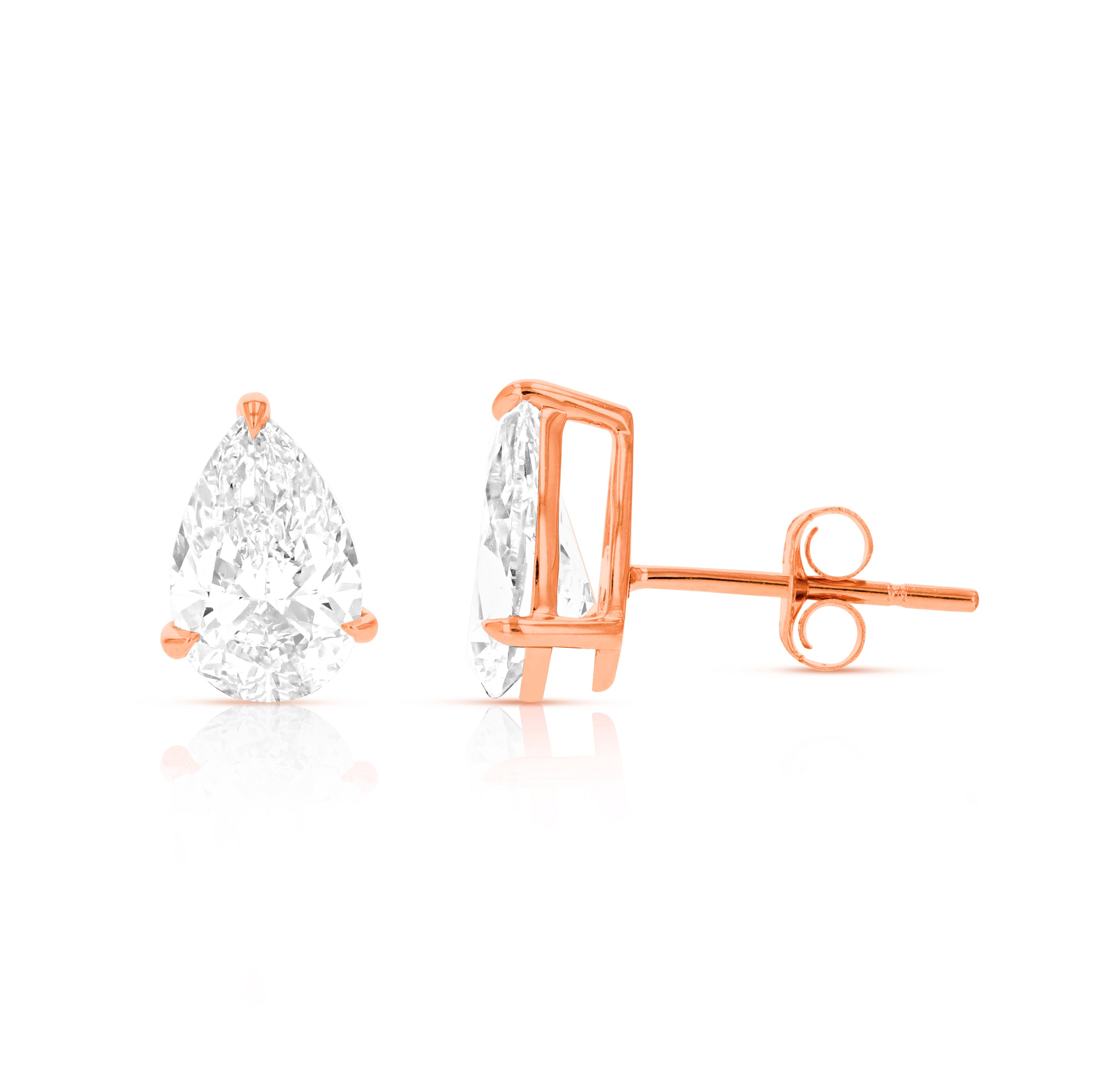 

Серьги-гвоздики с 2 каратами грушевидных лабораторных бриллиантов из 14-каратного золота с пуш-апами для женщин Vir Jewels, розовый