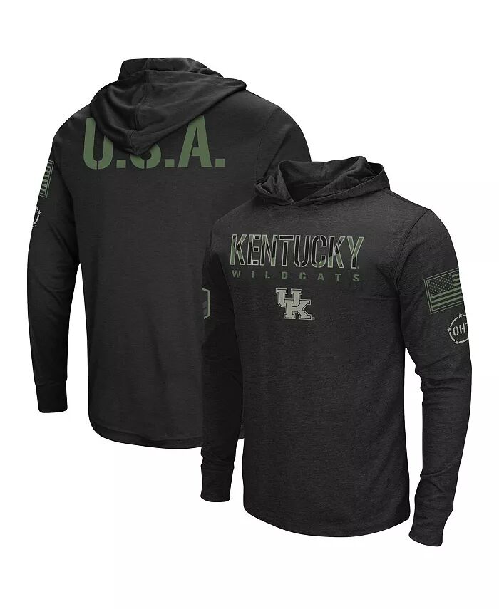 

Мужская черная футболка с капюшоном и длинным рукавом Kentucky Wildcats OHT в стиле милитари Colosseum