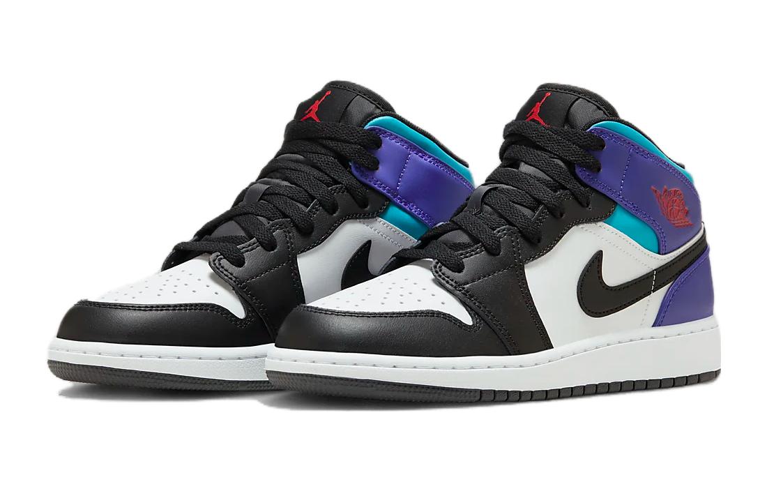 Детские кроссовки Jordan 1 Mid GS "Aqua" черно-фиолетовые — фото 2