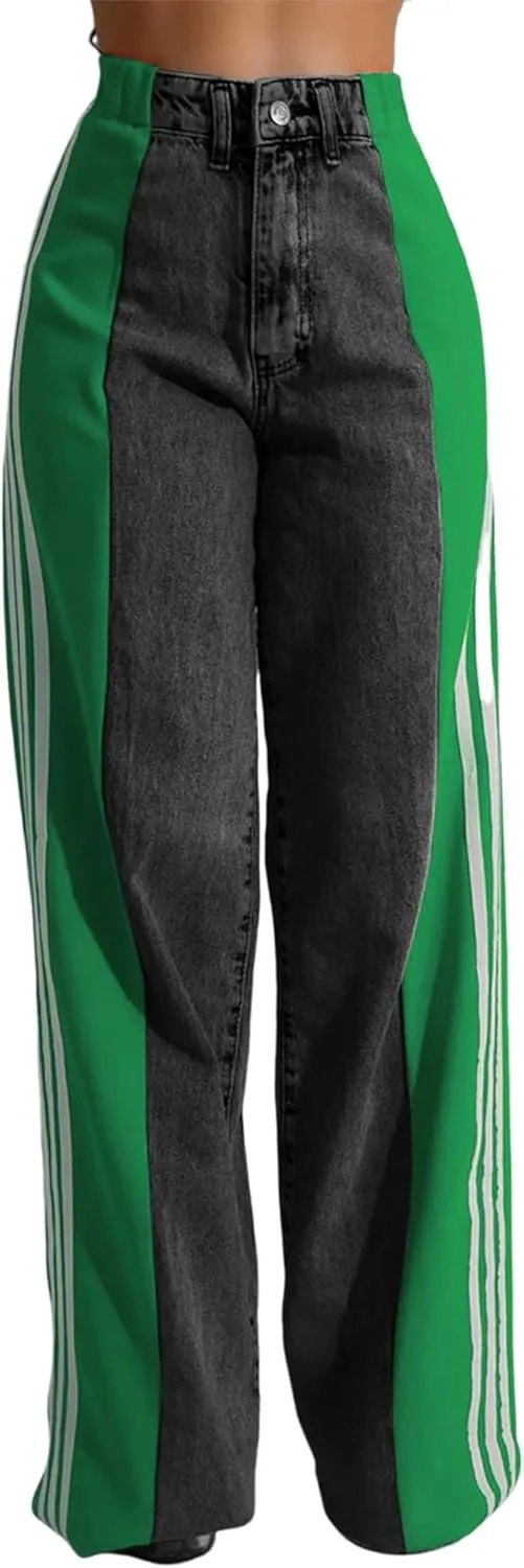 

Женские джинсы Wide Leg High Waist с эффектом пэчворк и полосками MBZJSDKHLK