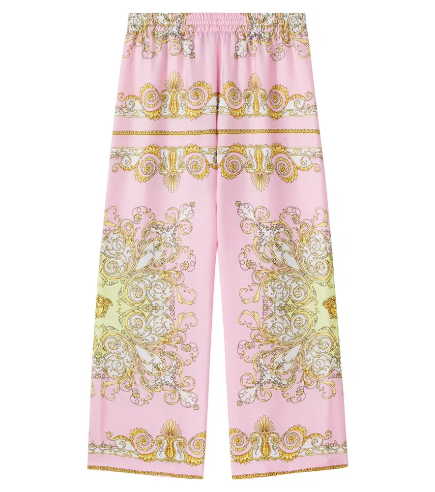 Весенние брюки из шелкового твила в стиле «Барокко» Versace Kids, розовый