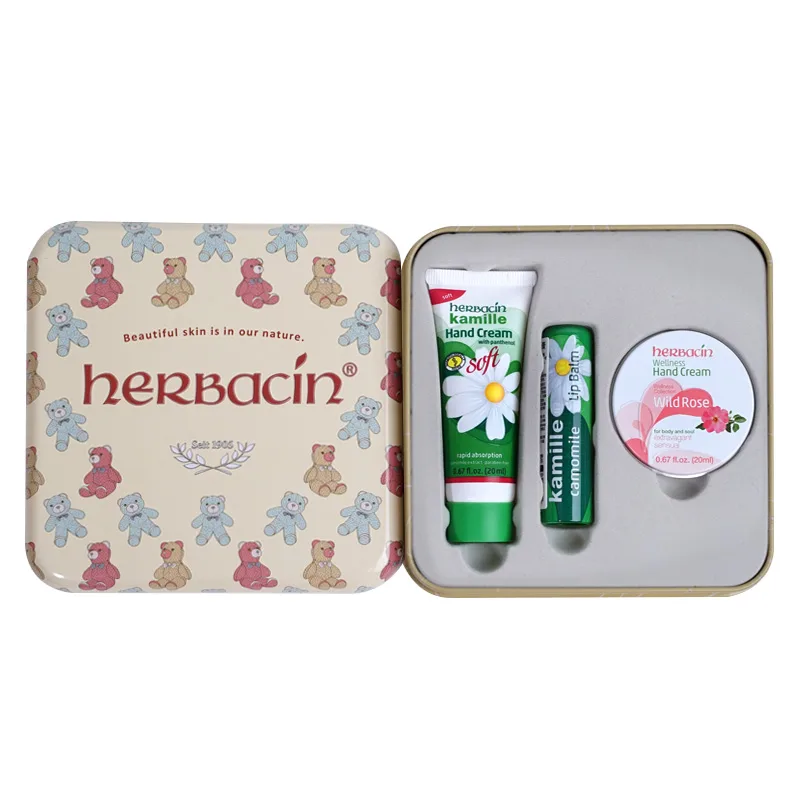 Herbacin Крем для рук Little Chamomile в подарочной коробке с мишкой и шоппером, увлажняющий, 20 мл + 4,8 г + 20 мл, 6-Piece Set — фото 2