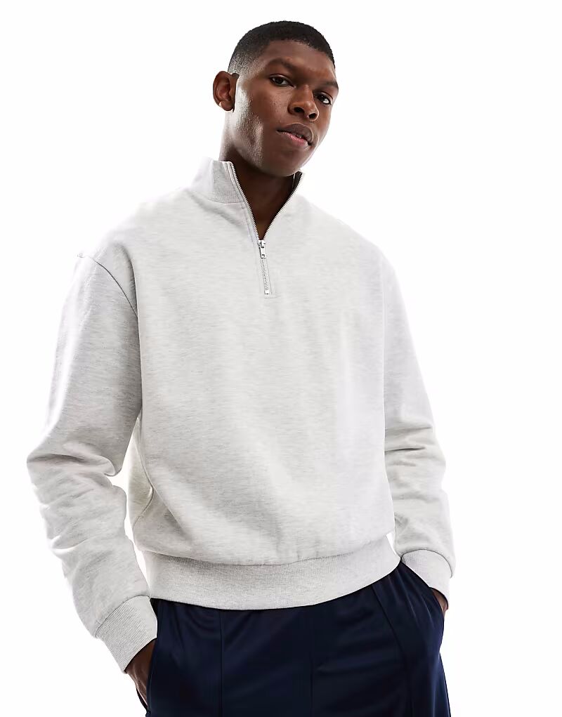 

Свободный свитшот Essentials с четвертной молнией белого меланжевого цвета Asos Design