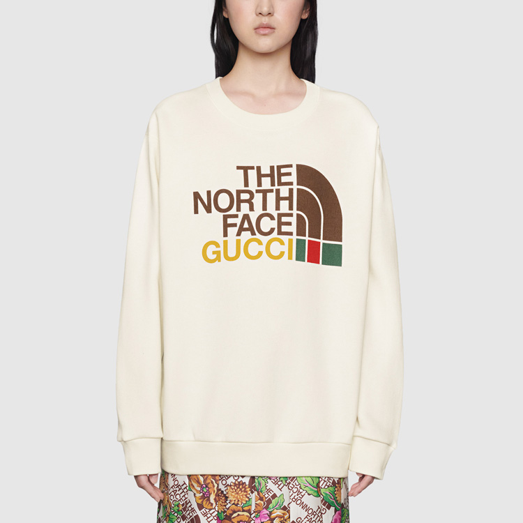 Футболка The North Face женская хлопковая оверсайз белая GUCCI, экрю — фото 4