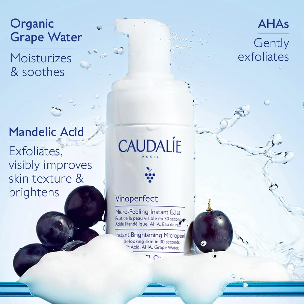 Пилинг Caudalie — Очищающая пенка для лица Vinoperfect Instant Brightening с миндальной кислотой и, 100 мл — фото 3