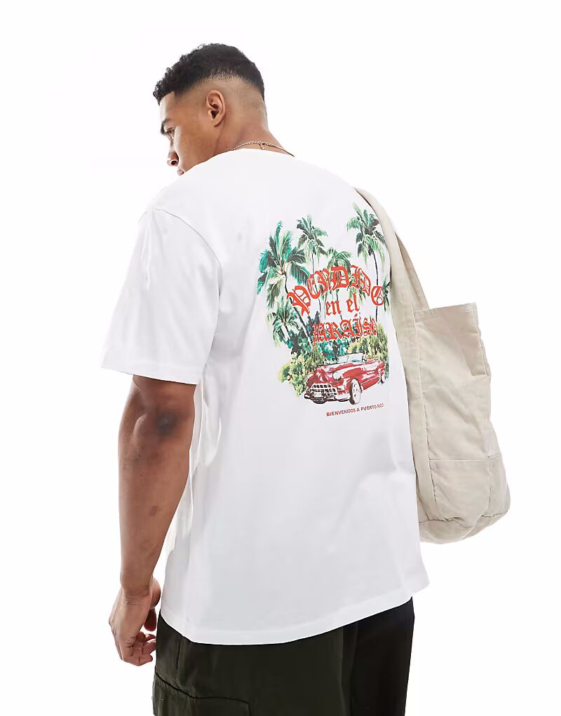 

Футболка Jack & Jones oversize с принтом джунглей на спине белого цвета