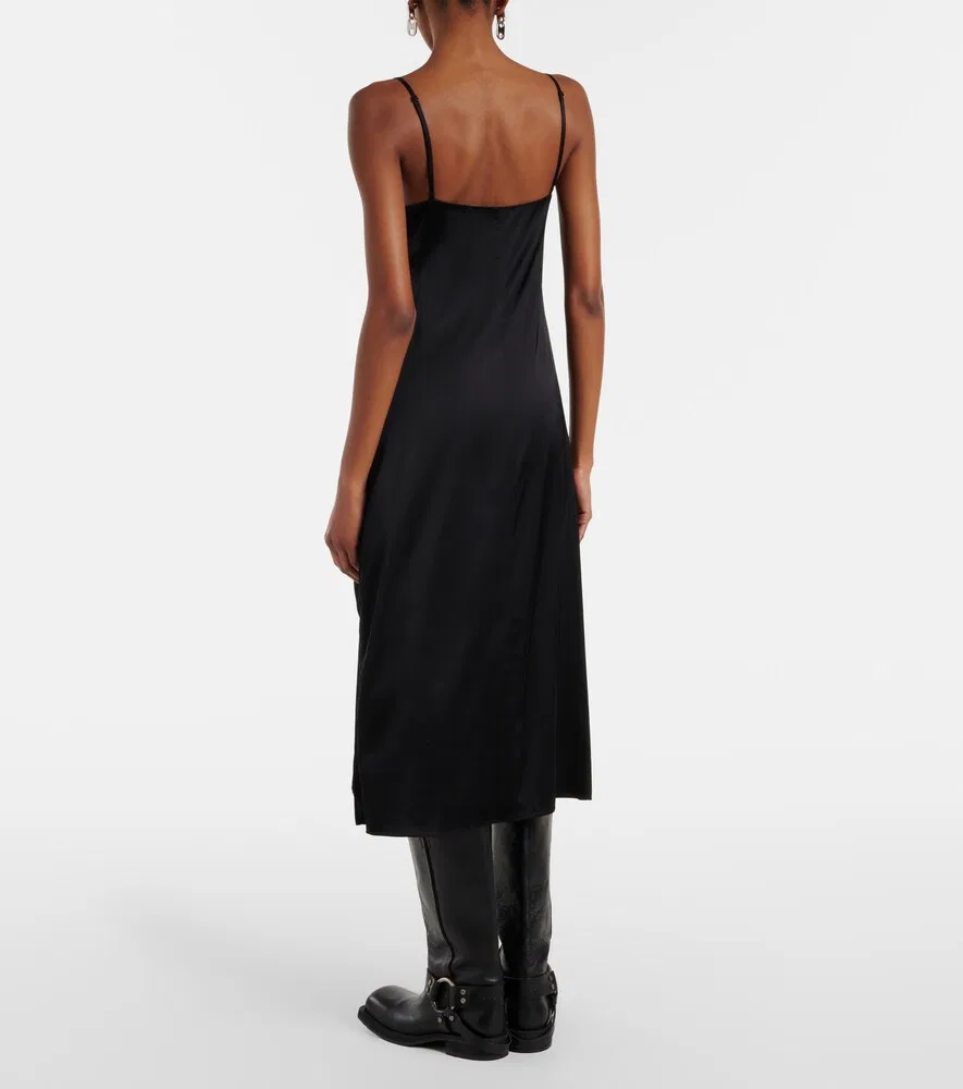 Атласное платье-комбинация с кружевной отделкой Acne Studios, черный — фото 3