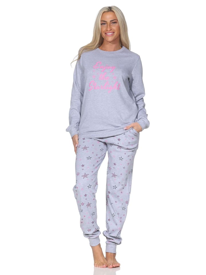

NORMANN Мягкая пижама с длинными рукавами из трикотажа с узором в виде звезд, серого меланжевого цвета