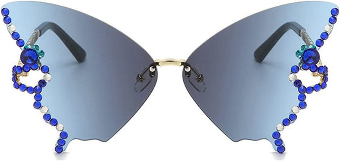 

Солнцезащитные очки COTIA Butterfly Diamond для женщин, без оправы, большого размера, для выпускного вечера, вечеринки, модные, винтажные, с блестящими кристаллами, разноцветные, Blue Grey