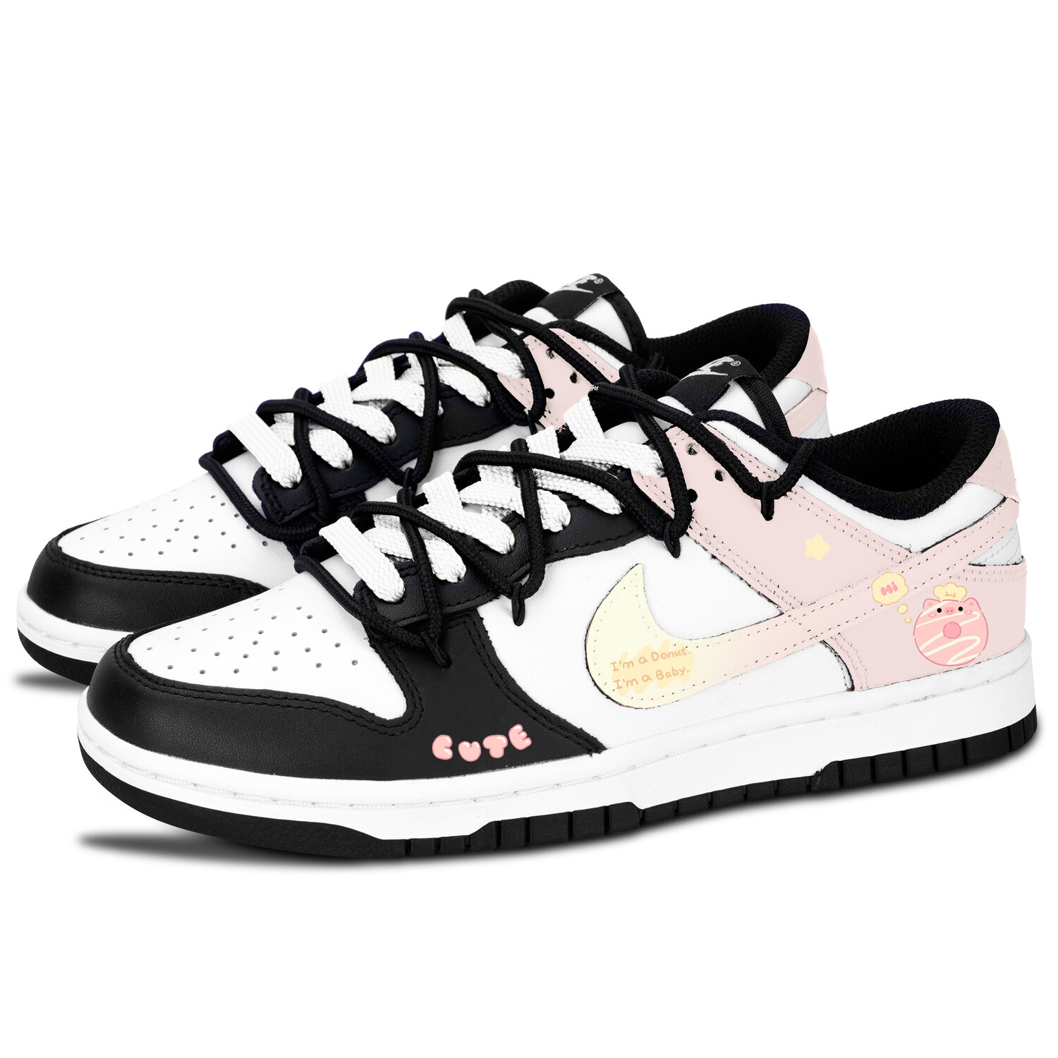 Nike Детские низкие скейтбордистские кроссовки Dunk Cute Piggy Love, нескользящие, легкие, с амортизацией, желто-розовые, унисекс — фото 4