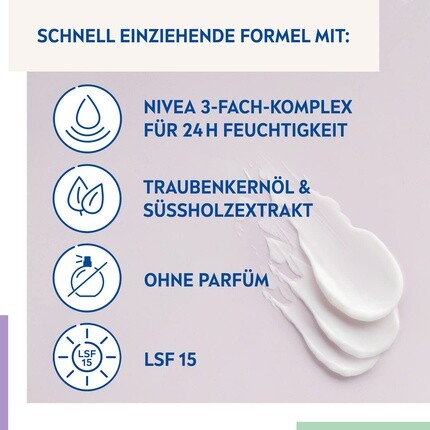 Крем для лица SPF15 NIVEA Успокаивающий дневной уход -часовой увлажняющий без отдушек для чувствительной — фото 3