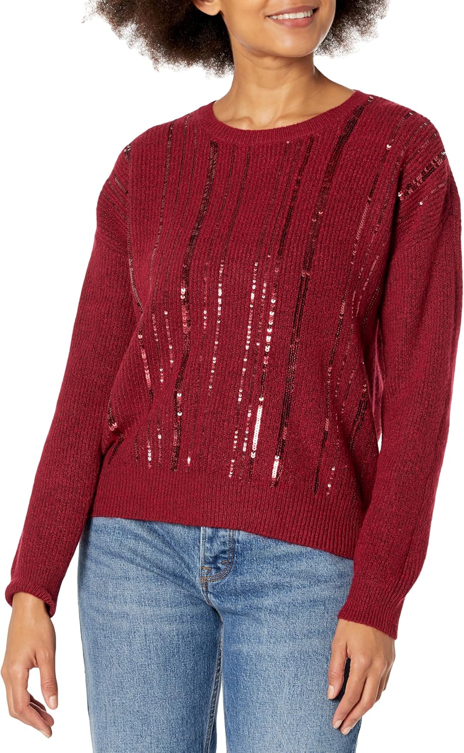 

Женский свитер Calvin Klein с круглым вырезом и длинными рукавами и пайетками, Cranberry