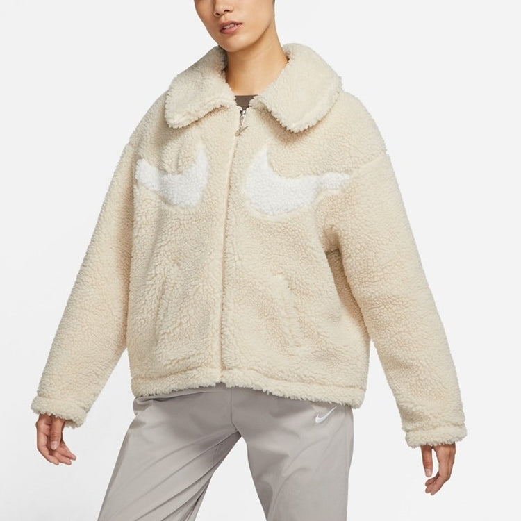 Куртка (WMNS) Nike Logo Printing Solid Color Athleisure Casual Sports Lamb's Wool Apricot Color Jacket — фото 4