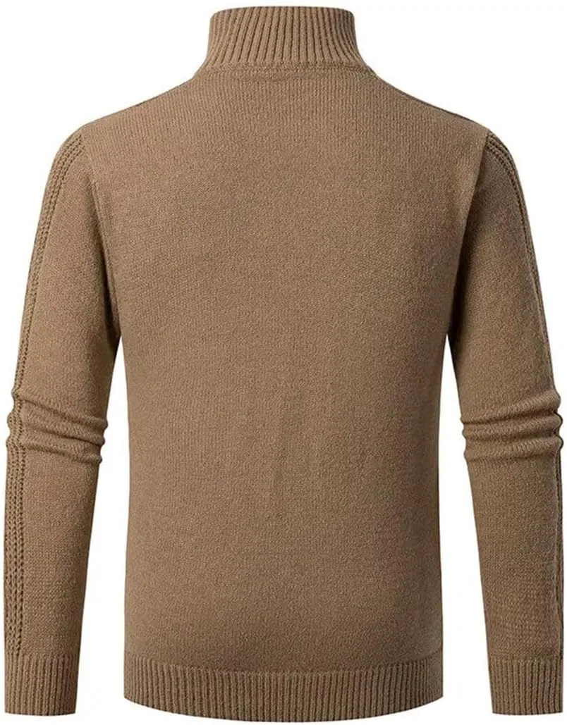 Мужской зимний молодежный вязаный пуловер с полузастежкой-молнией Slim Fit Generic, черный — фото 3