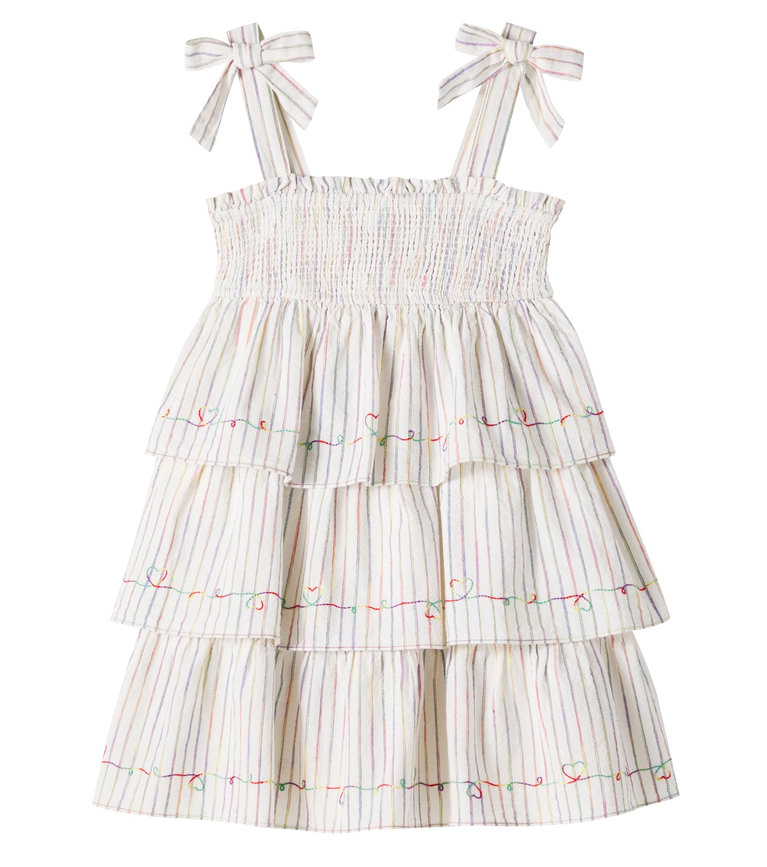 

Платье из хлопка в полоску с присборенными деталями Rhiannon Zimmermann Kids, Rainbow Stripe