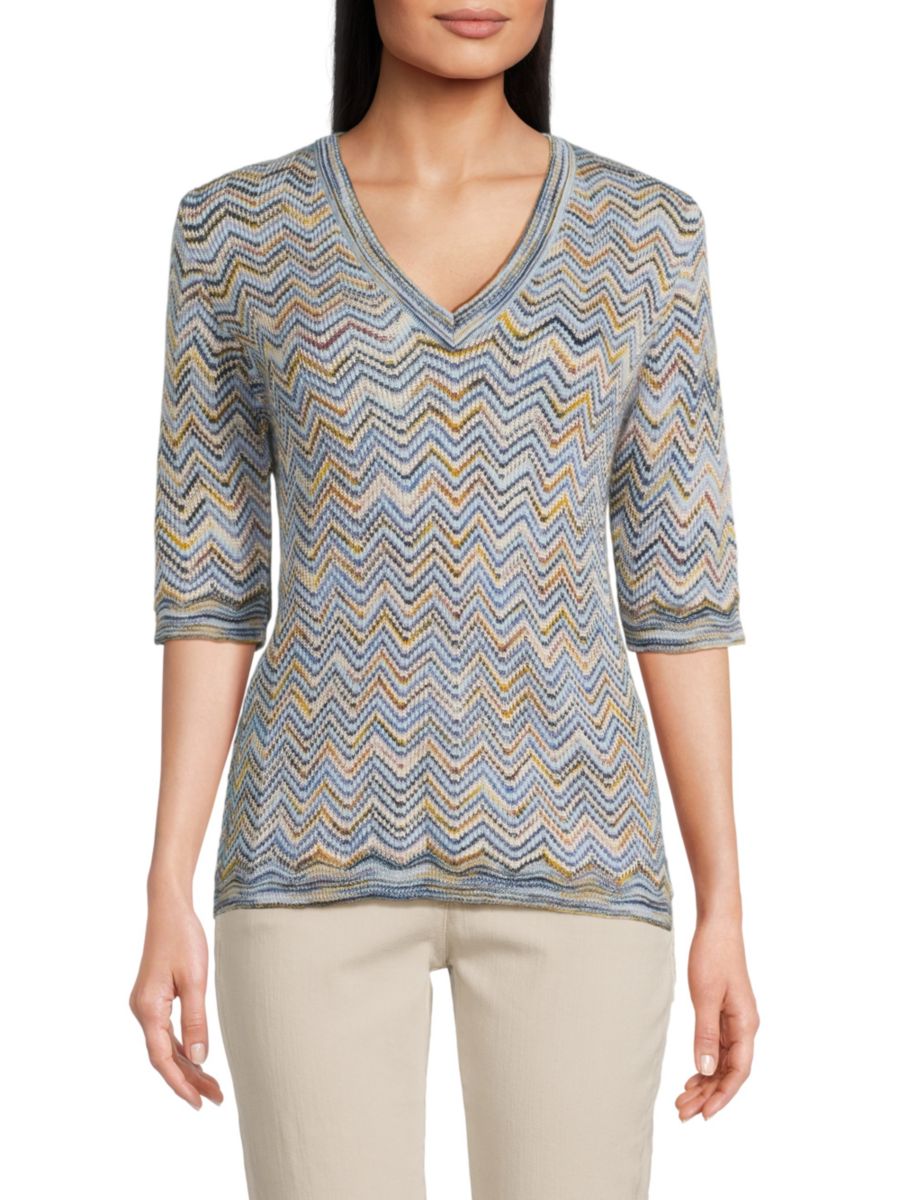 

Верх свитера из смеси мохера и шевронной вязки M Missoni, синий мульти