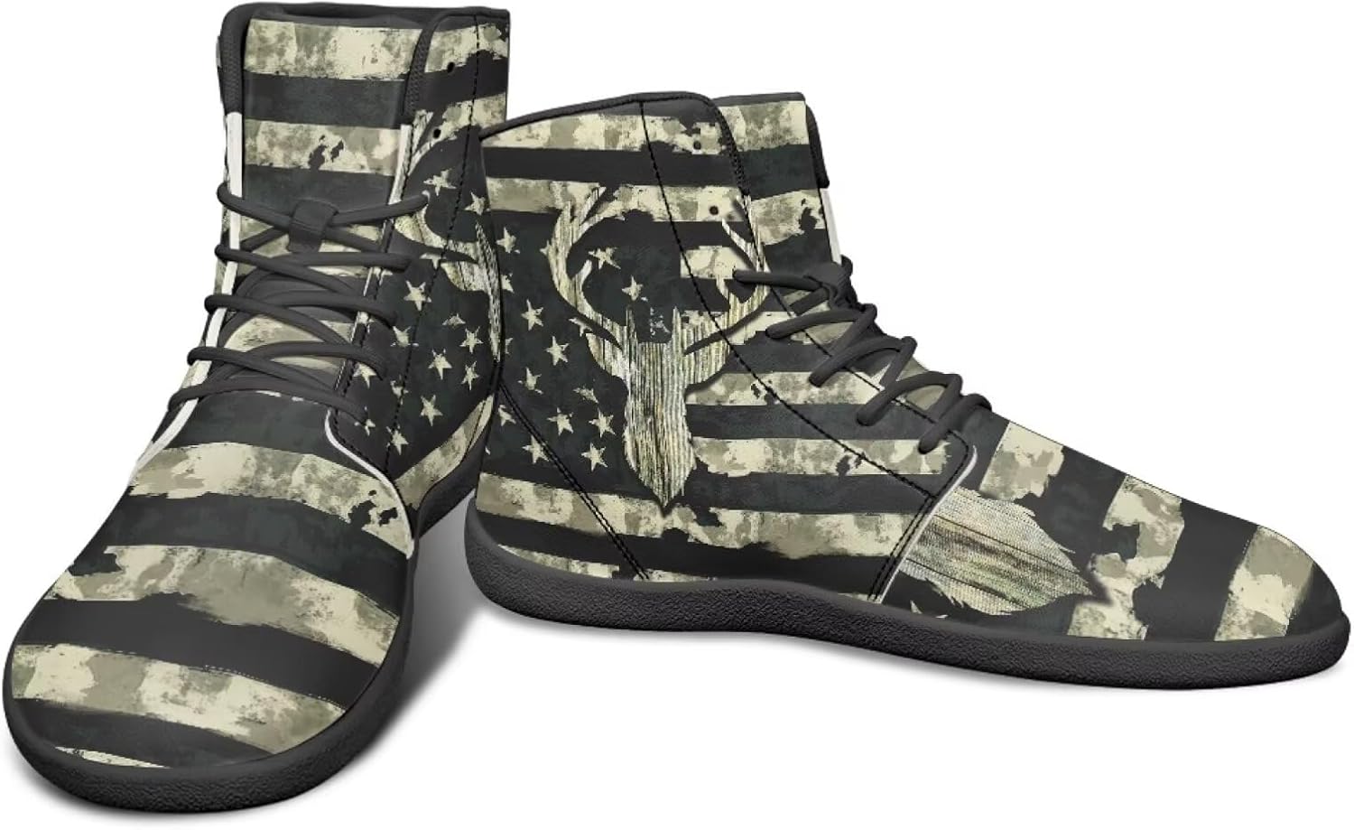 

Мужские кроссовки с высокой посадкой и рисунком животных без подошвы с нулевым перепадом, с резиновой подошвой для бега, походов и путешествий Watdotory, American Flag Deer Print