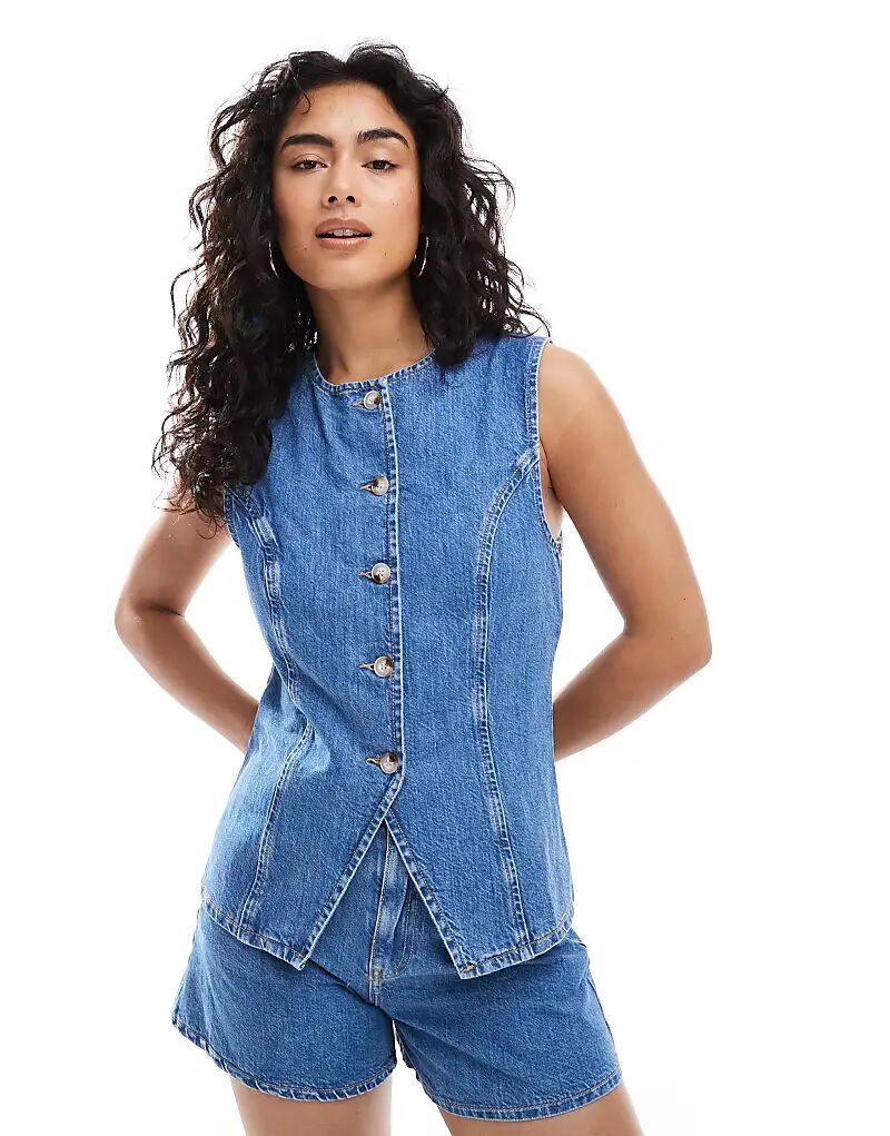 

Жилет-комбинезон из денима ASOS DESIGN, средне-голубой