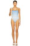 Реверсивный купальник на одно плечо Solid & Striped, marina blue & sunset stripe - фото