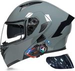 Шлем мотоциклетный BYGMWEP Bluetooth с двумя козырьками, серый - фото