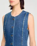 Женский топ из денима со стразами Sandro, синий - фото 4