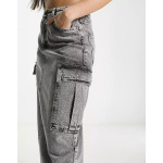 Юбка Stradivarius Str Denim Cargo Maxi In Washed, серый - фото 4