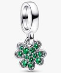 Шарм Pandora Four Leaf Clover Dangle, серебро/зеленый - фото