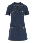 Джинсовое мини-платье с металлическими бантиками Self Portrait, синий - фото