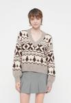 Джемпер Object OBJAZTEC MILU PULLOVER, Humus/Cloud Dancer/Seal Brown/Sand - фото
