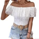 Женский топ с открытыми плечами, коротким рукавом и цветочным кружевом Clearflower - фото