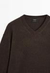 Джемпер Massimo Dutti V-NECK, Mottled Dark Brown - фото 8
