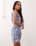 Мини-платье с вырезом-лодочкой в синюю клетку Collusion - фото 4