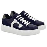 Кожаные мужские кеды Ferragamo на платформе, темно-синий - фото 3