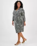 Платье-халат с принтом больших размеров Kasper, черный - фото 3