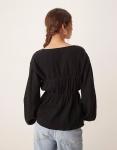 Топ ASOS DESIGN с длинными рукавами и пуговицами спереди, черный - фото 4
