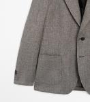 Блейзер Massimo Dutti Tailored Linen Blend Herringbone, серый меланж - фото 4