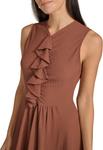 Платье миди Calvin Klein Women's Guaze Sleevess с оборками на шее, Chocolate - фото 5