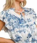 Двухцветное платье миди с пейзажным принтом в белом цвете Umgee - фото 4