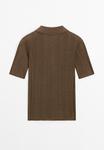 Поло Massimo Dutti SHORT SLEEVE WITH RIBBED DETAIL, Brown - фото 7