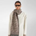 FENDI Вязаный шарф мужской, Gray/Beige - фото 5